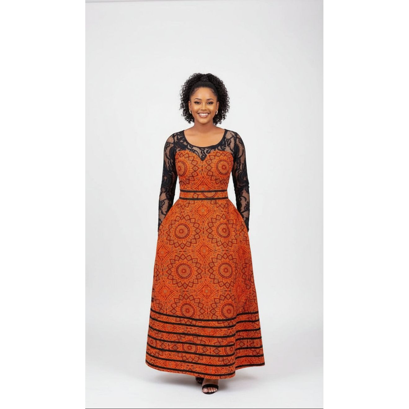 Orange Color Block African Queen Maxi Dress