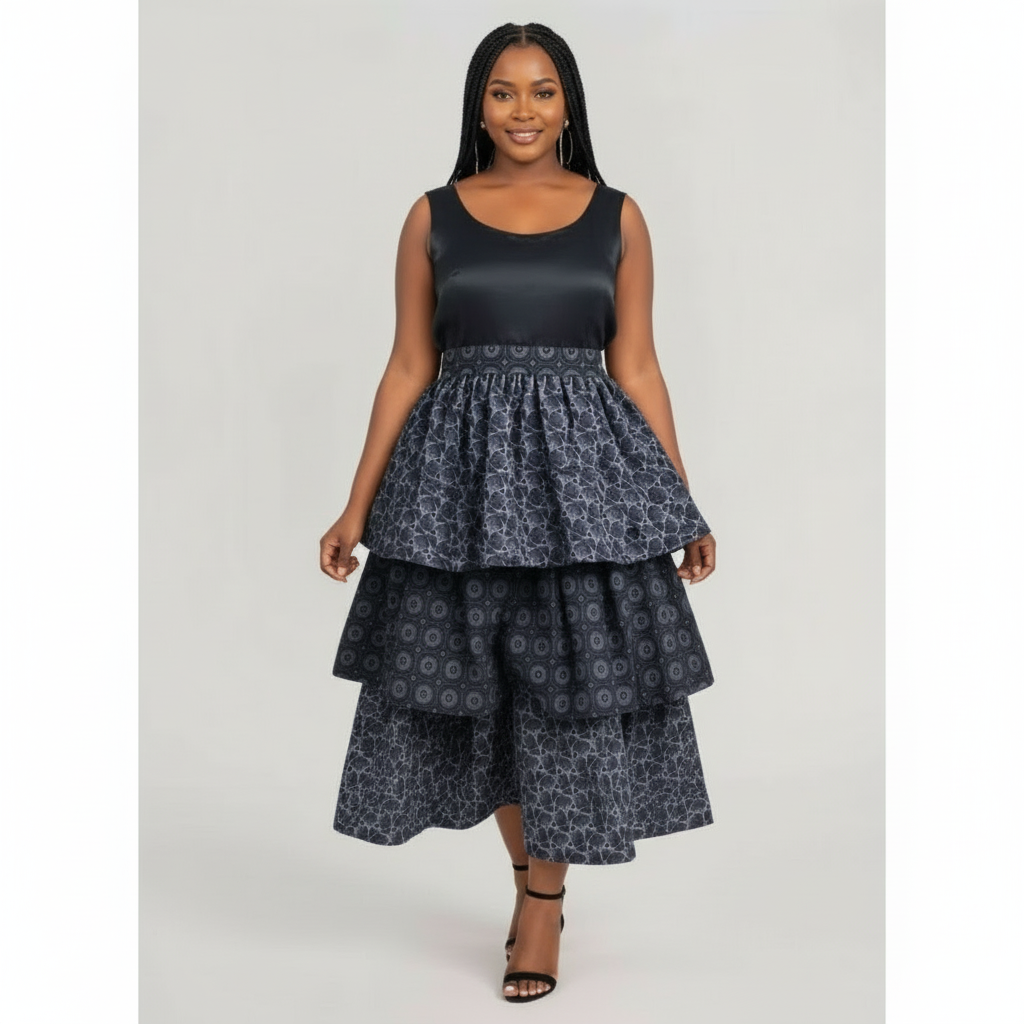 Black Pleated African Queen Maxi Dress