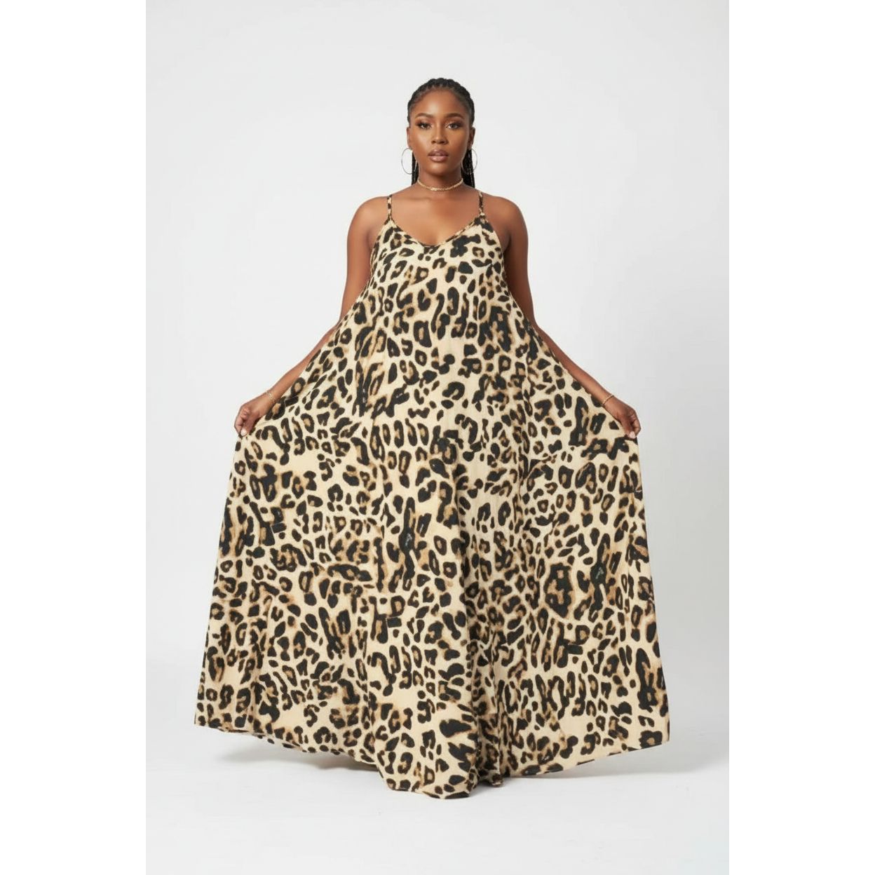 Plus Size Leopard Print Spaghetti Strap Maxi Dress