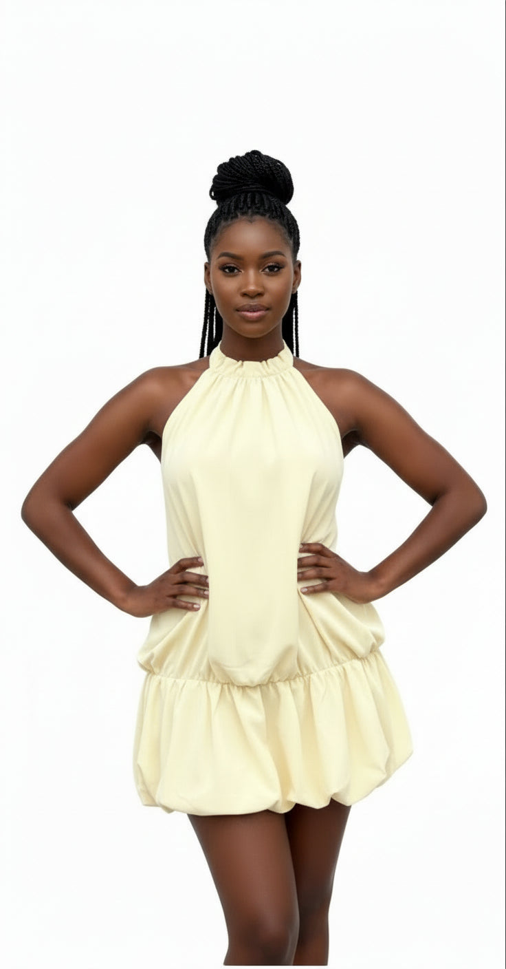 Bubble Halter Tie Backless Sleeveless A Line Party Mini Dress