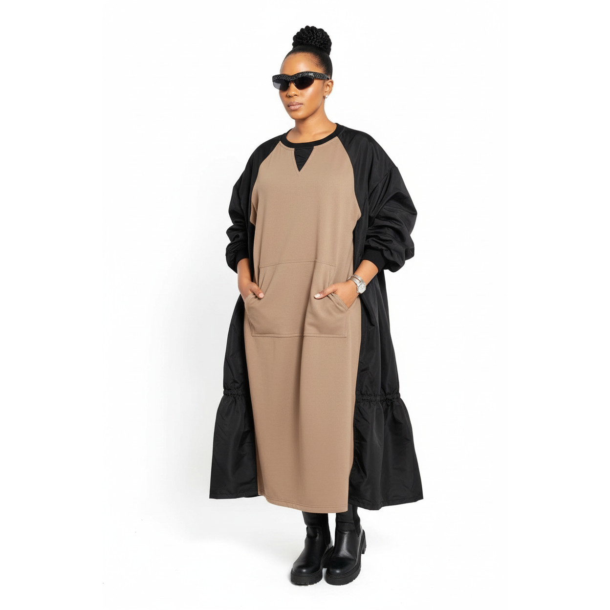 Plus Size Puffy Long Sleeves Midi Dress