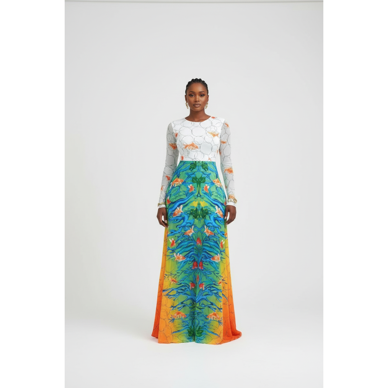 Printed Long Sleeve Bodycon Maxi Dress