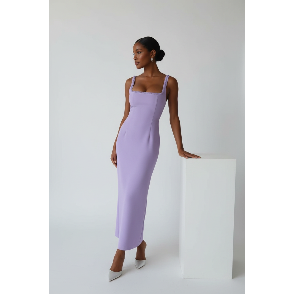 Elegant Square Neck Bodycon Maxi Dress