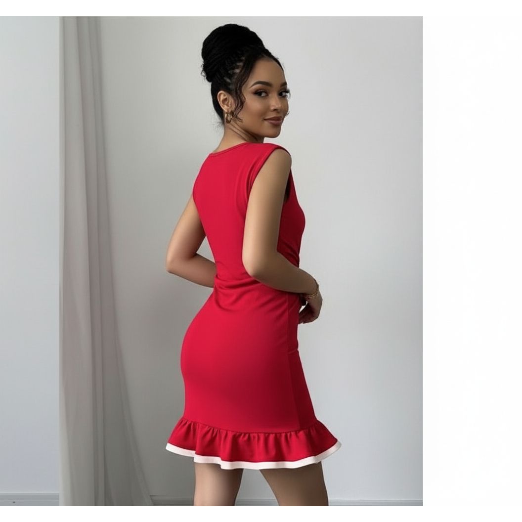 Ruffle Hem Elegant Sleeveless Bodycon Mini Dress