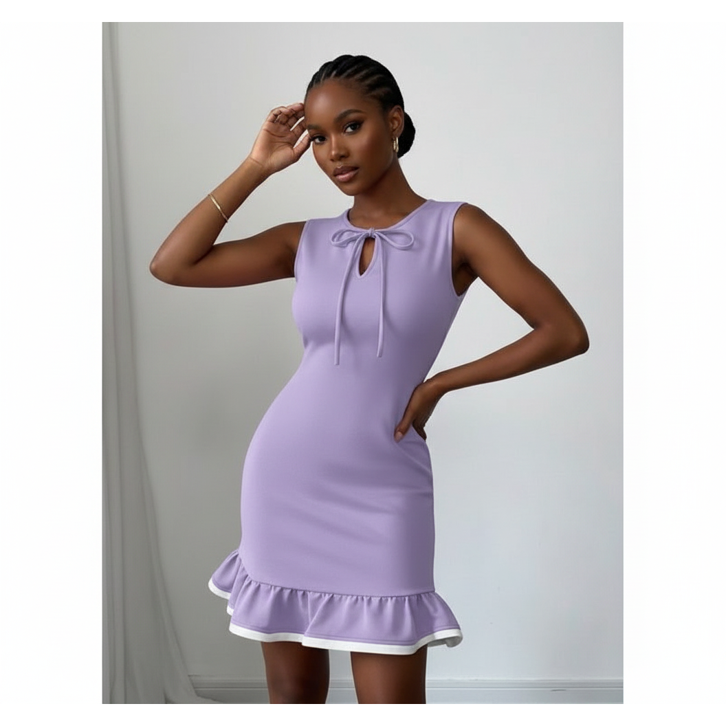 Ruffle Hem Elegant Sleeveless Bodycon Mini Dress