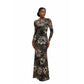 Long Sleeve Floral Mesh Print Maxi Dress
