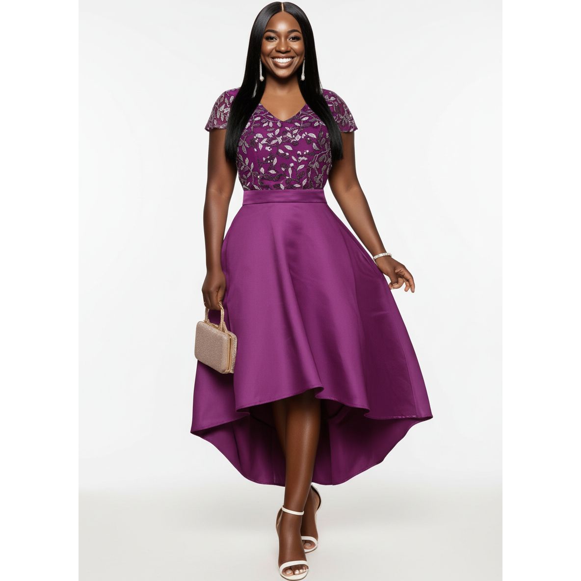 Elegant V-Neck Midi Party Dress