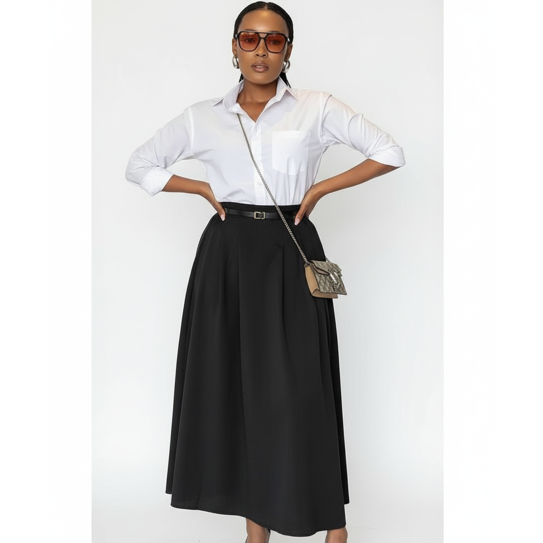 High Waist A Line Long Skirt