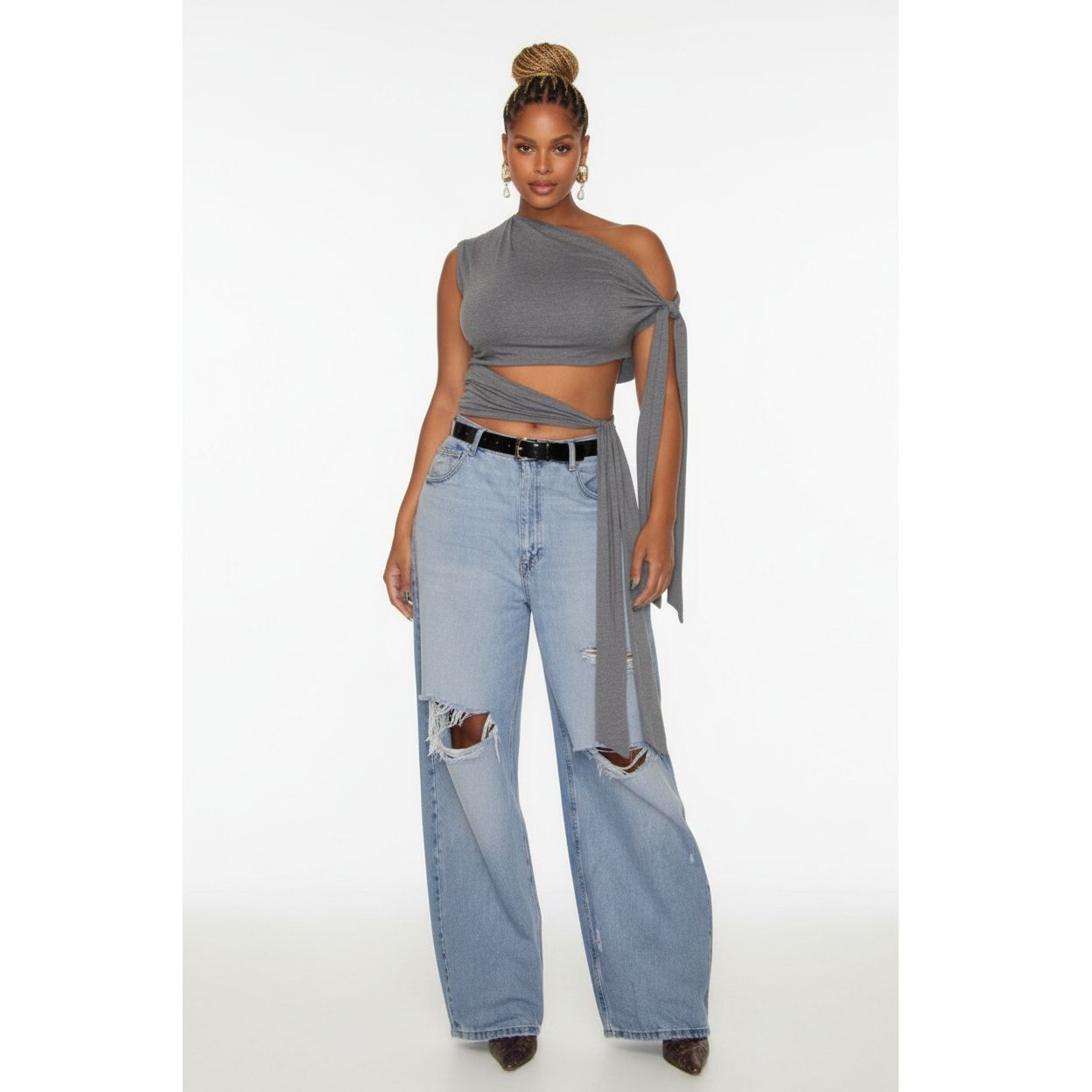 Distressed Raw Hem Flare Jeans