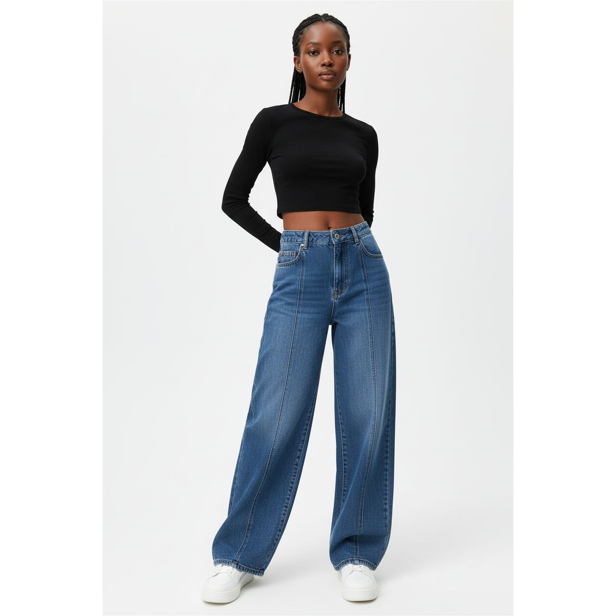 Ladies Straight Wide-Leg Denim Jeans