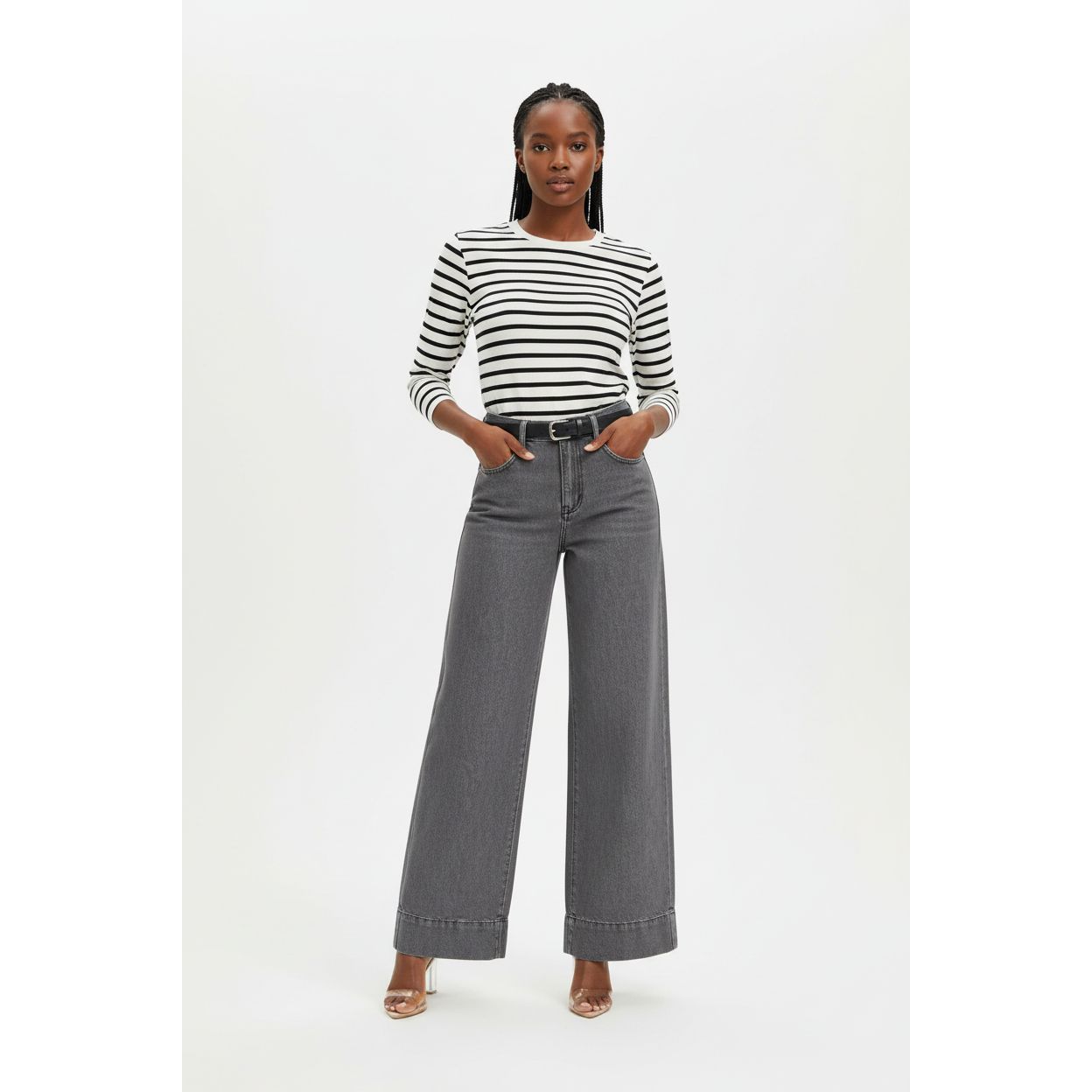 Grey Wash Wide Leg Jeans