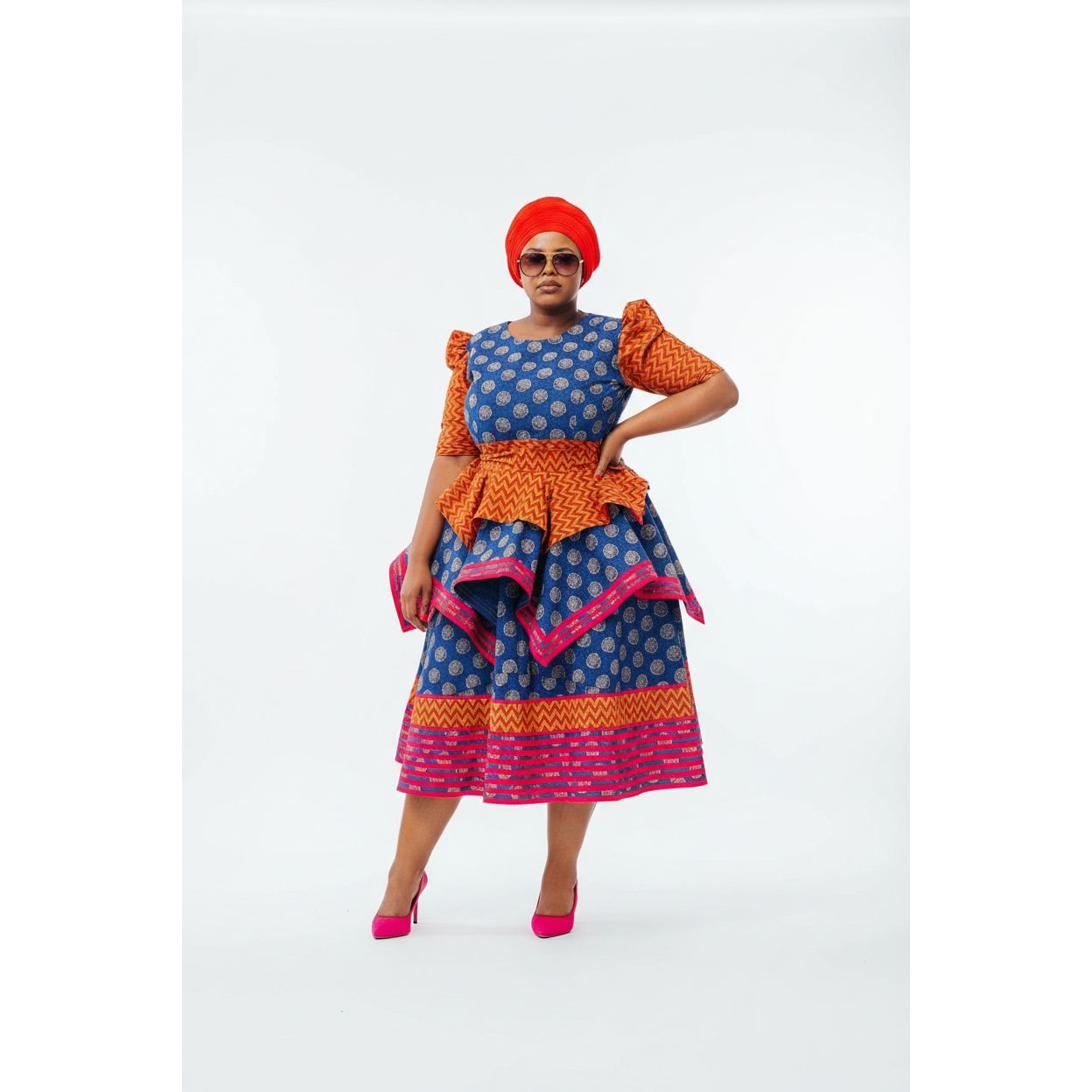 Plus Size Short Sleeve Pleated Ankara Dress