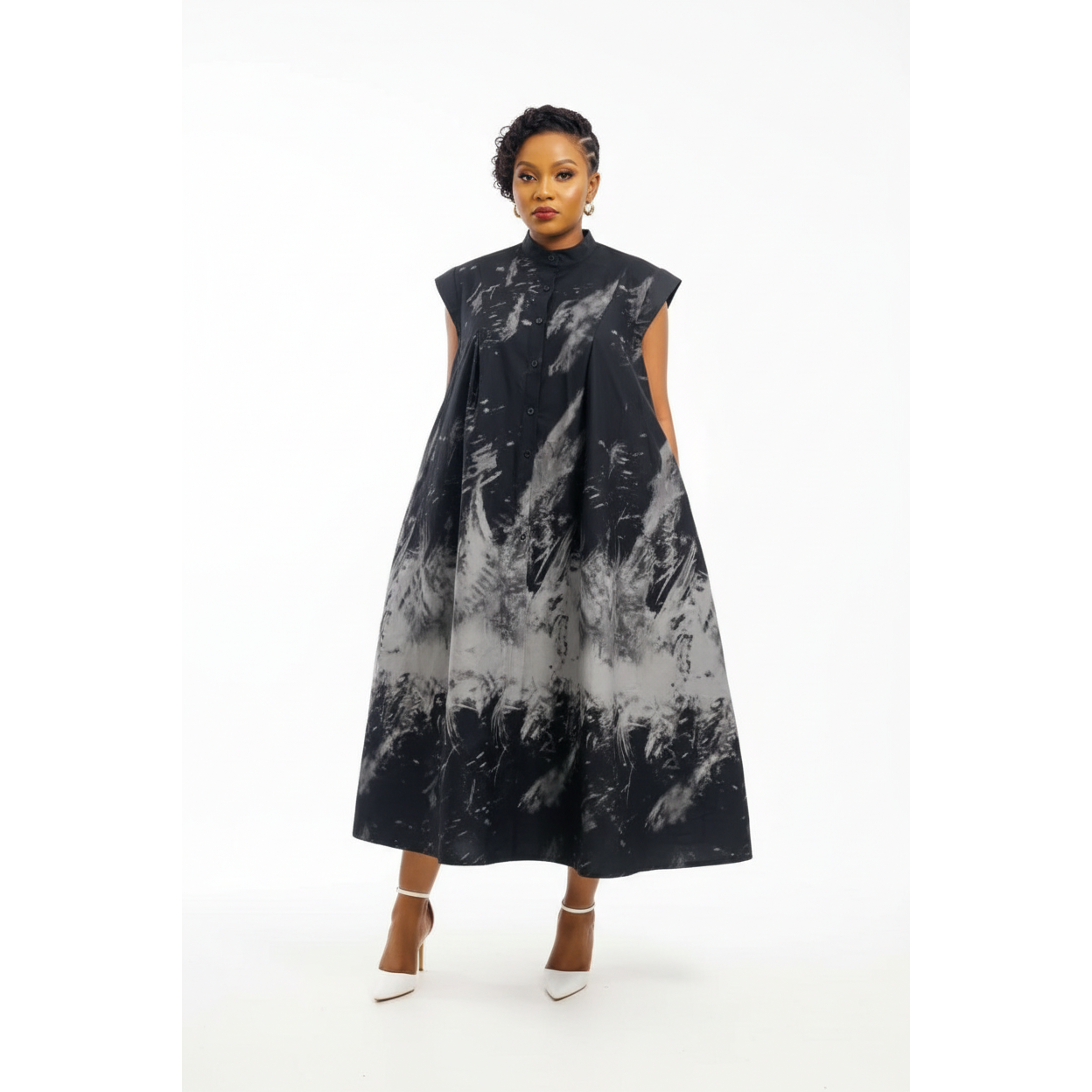 Plus Size Sleeveless Abstract Printed Maxi Dress