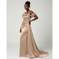 Satin Bridesmaid Long Off The Shoulder Formal Party Gown Prom Dress