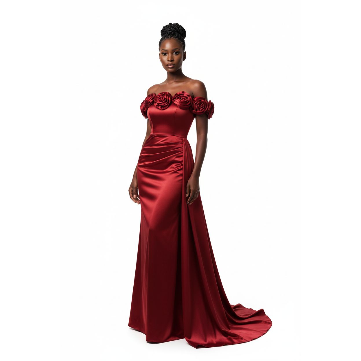 Satin Bridesmaid Long Off The Shoulder Formal Party Gown Prom Dress