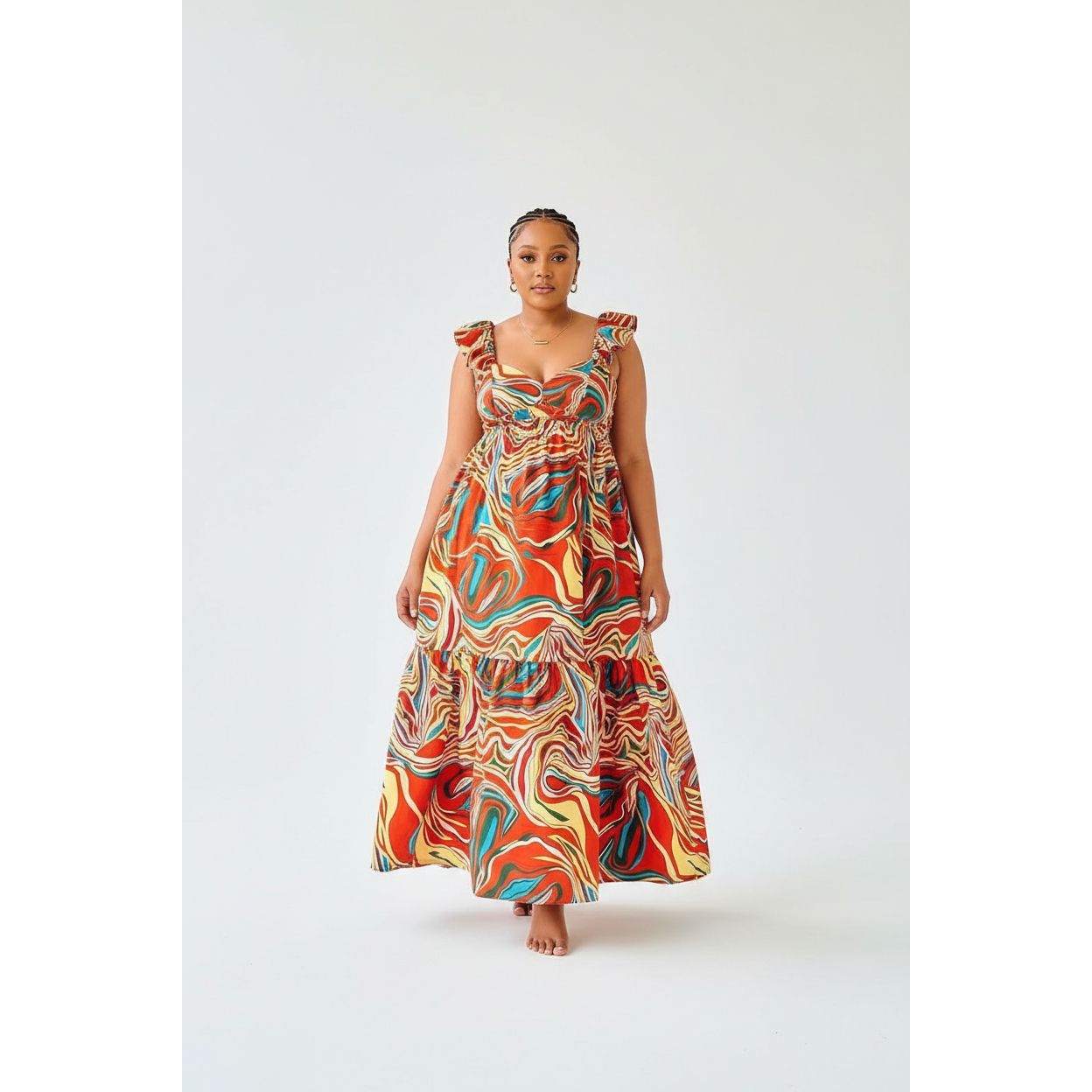 African Print Midi Gathered Maxi Dress