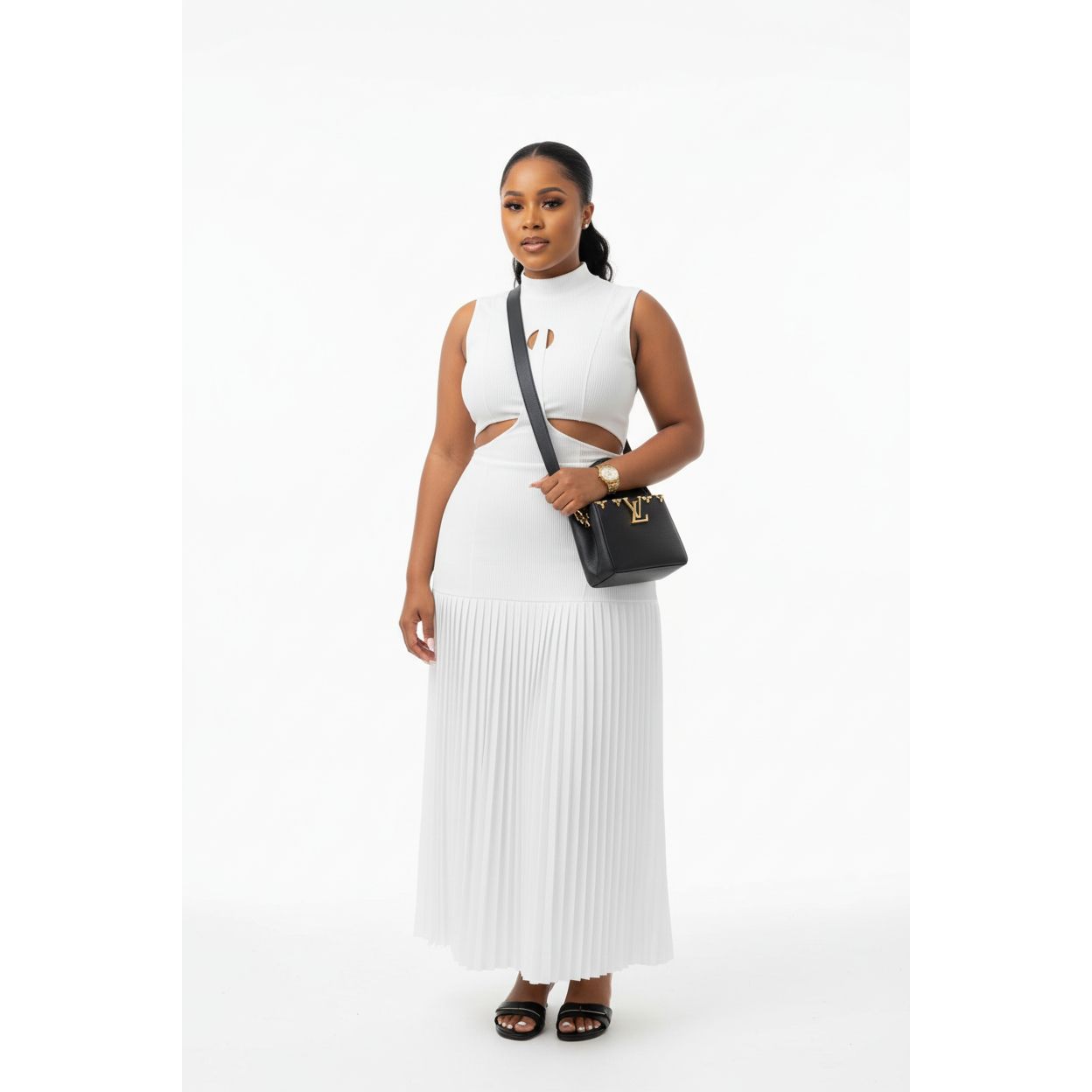 Sleeveless Elasticated Pleated Dress