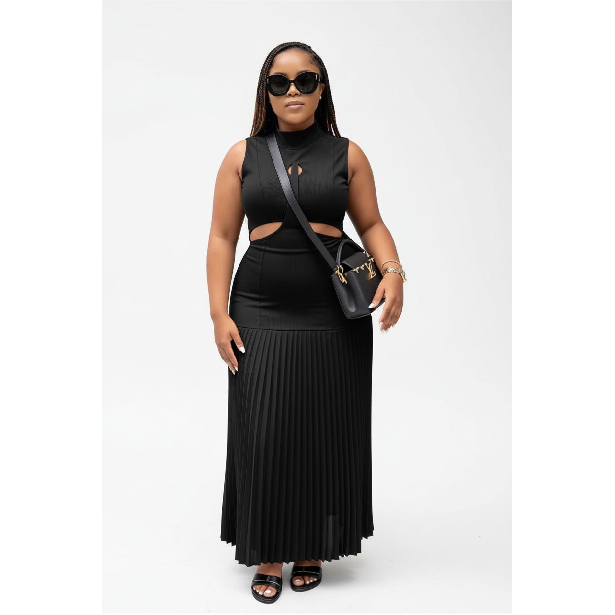 Sleeveless Elasticated Pleated Dress