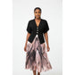 Woman's Colorful Pleated Abstract-Print Skirt and Blazer Outfit