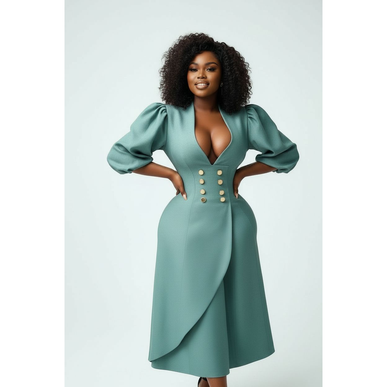 Plus Size Classy Deep V-Neck Long Sleeve Bodycon Dress