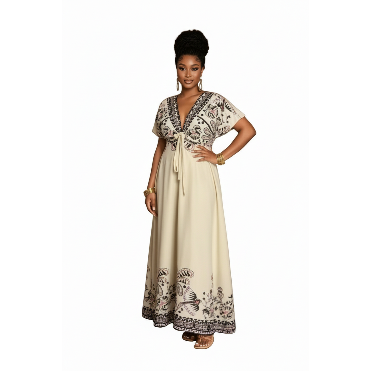 Elegant Paisley Tie Waist Maxi Dress