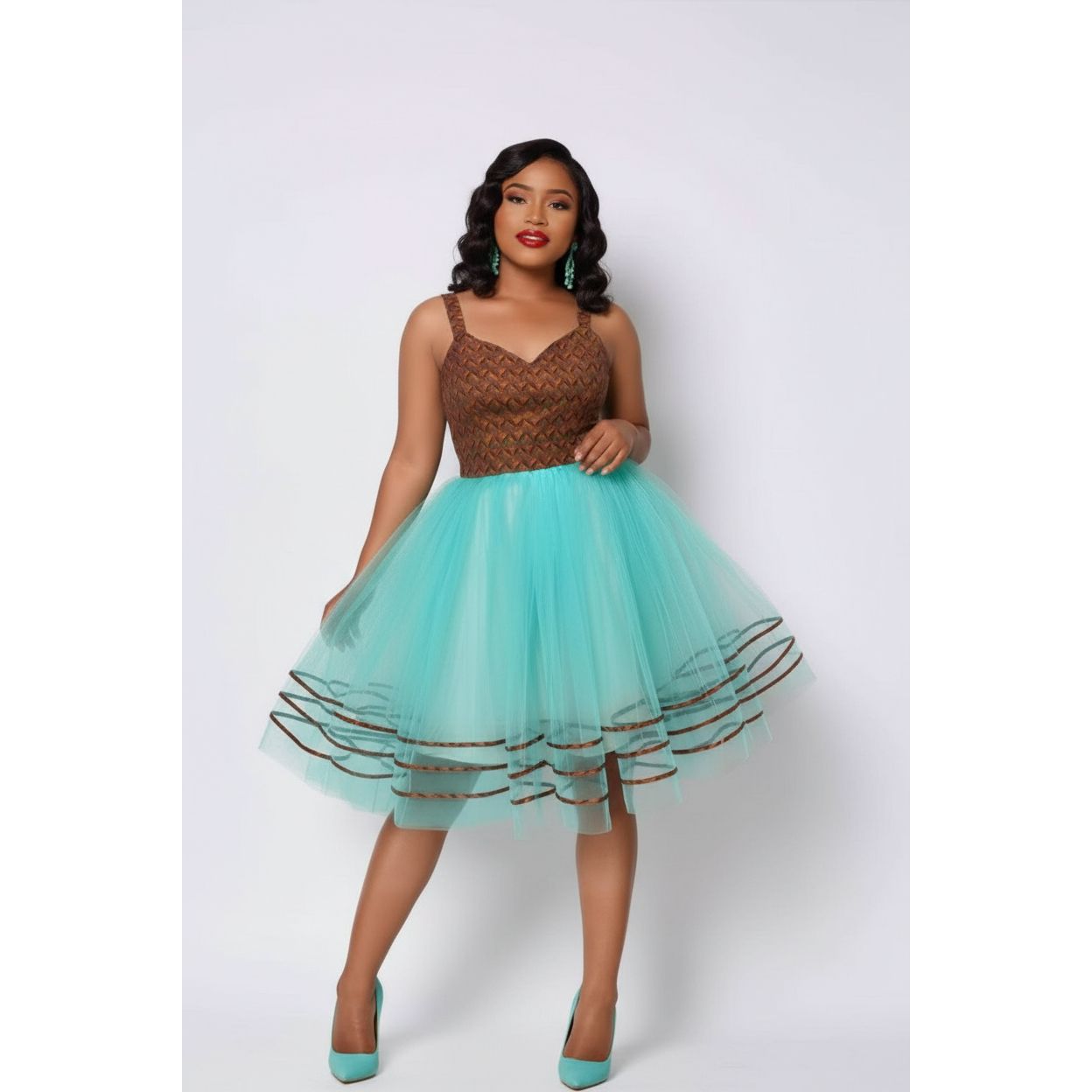 African Print Tulle Flared Dress