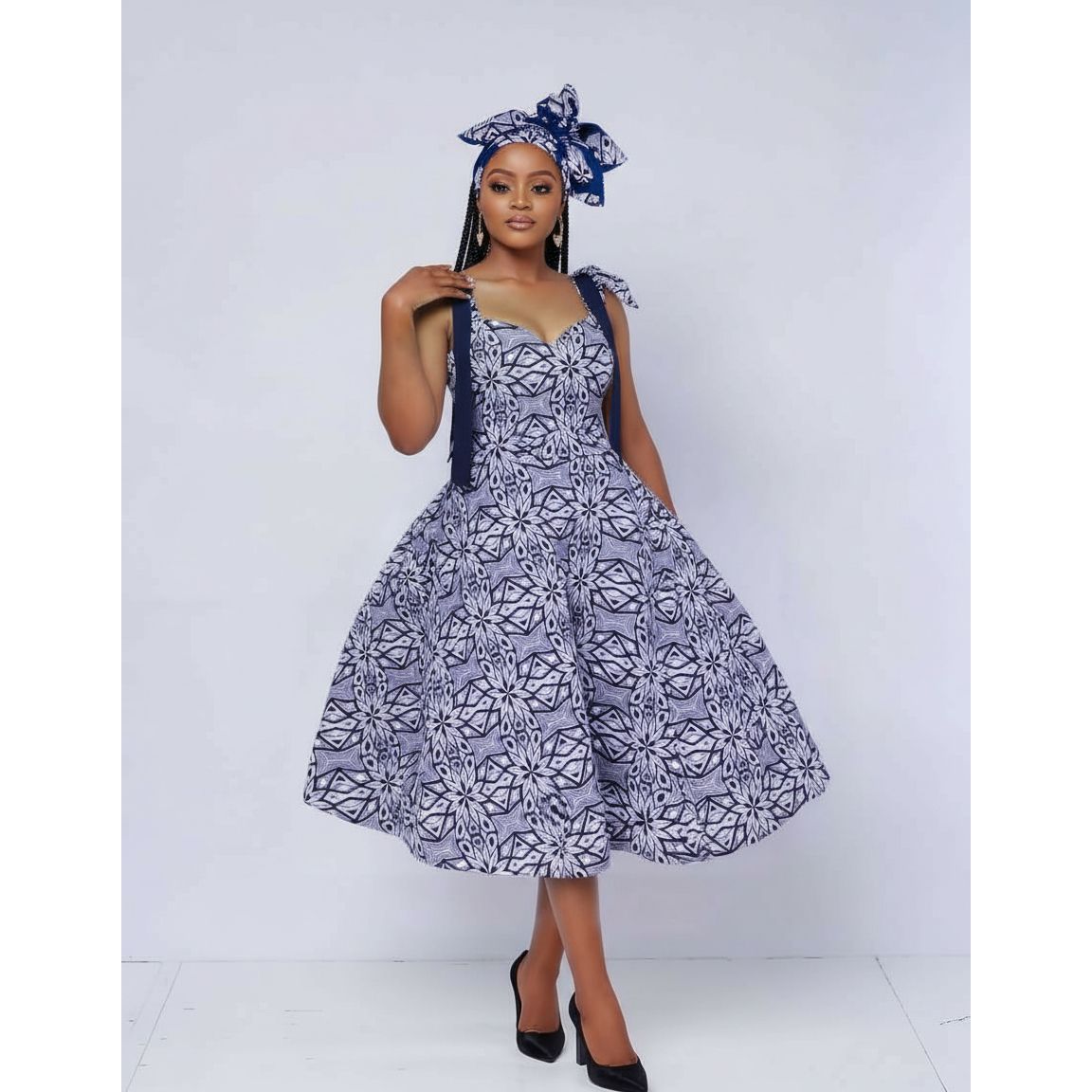 African Print Sweetheart Neckline Dress