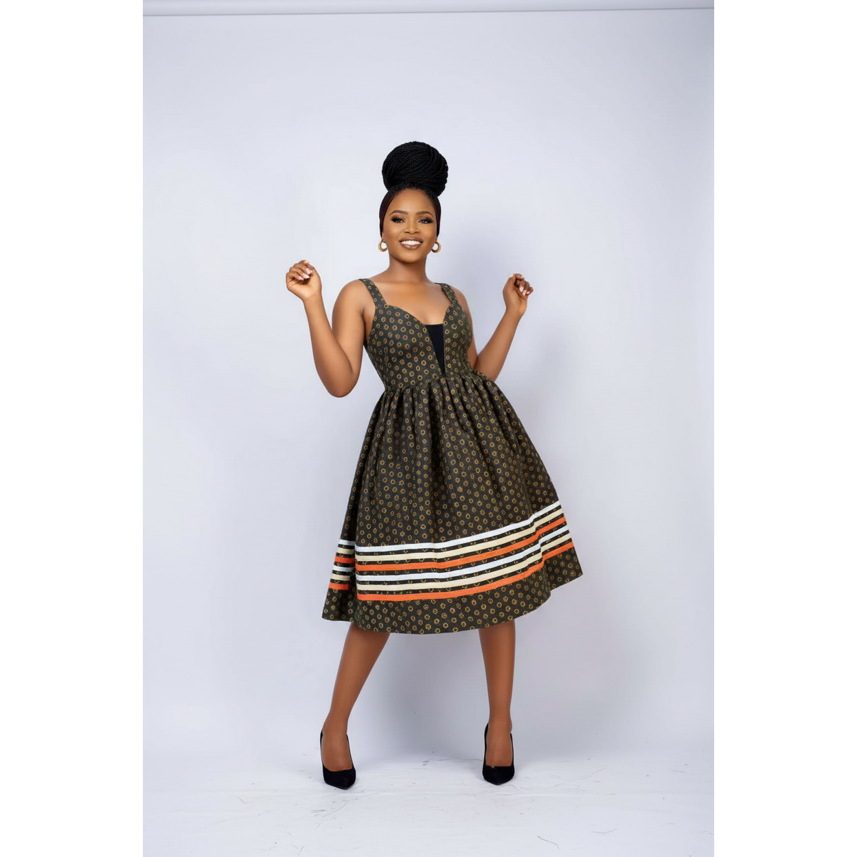 Modern Deep V-Neck Sleeveless African Print Dress