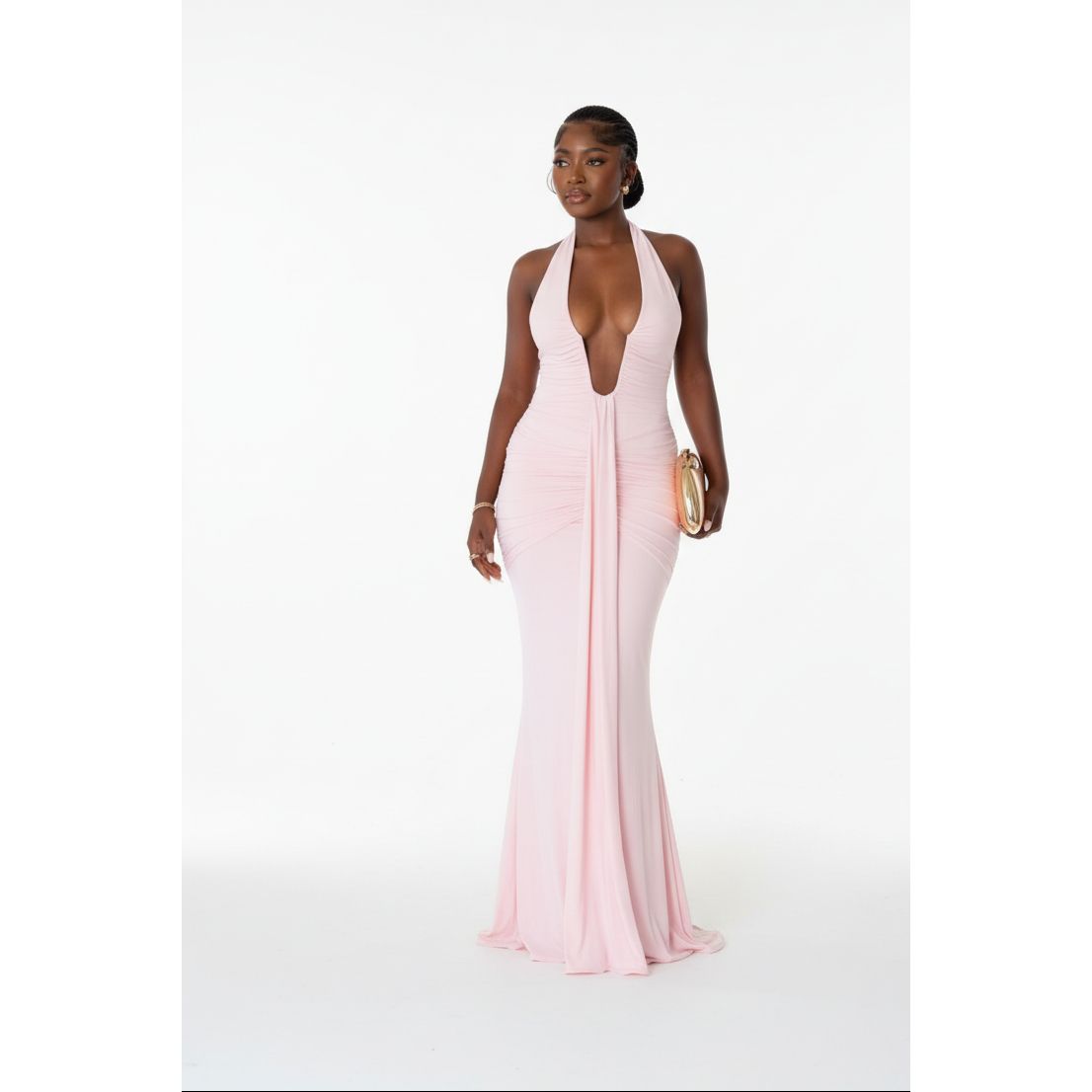 Ladie's Plunge Neck Evening Maxi Dress