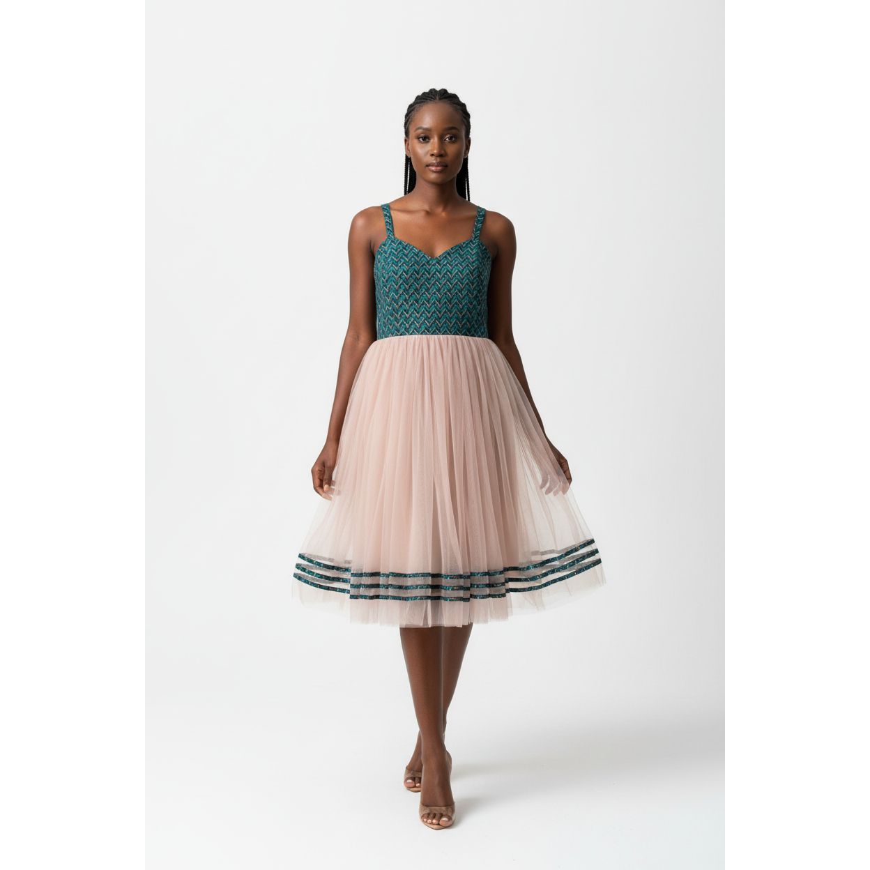 African Print Tulle Flared Dress