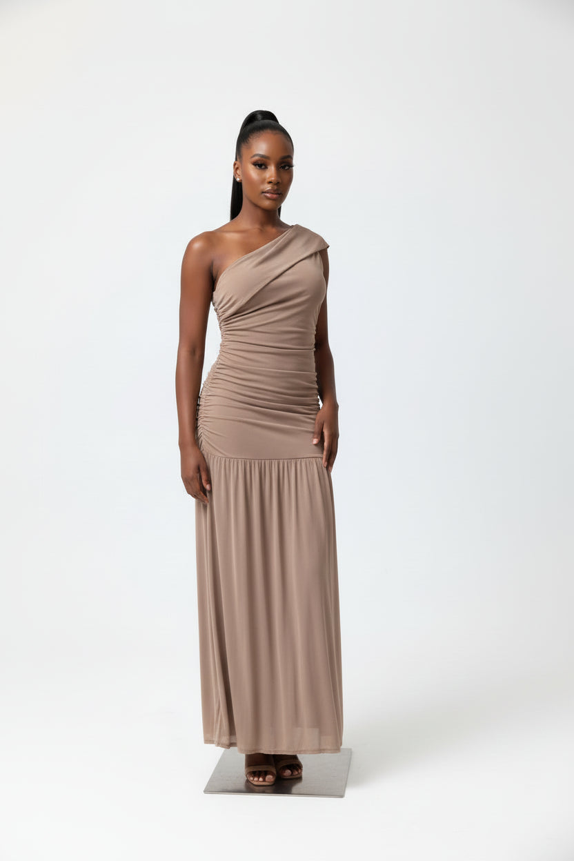 Ruffled Mesh Off Shoulder Midi Dress