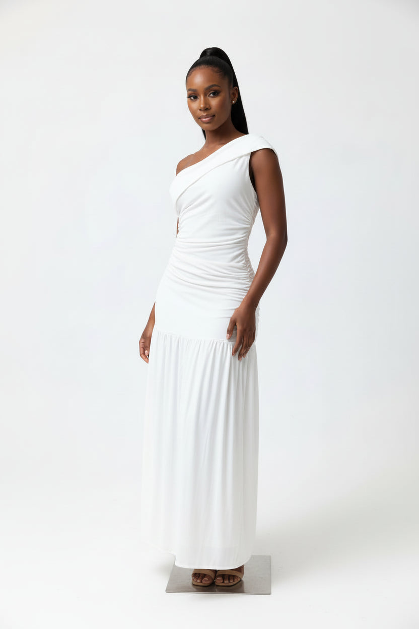 Ruffled Mesh Off Shoulder Midi Dress