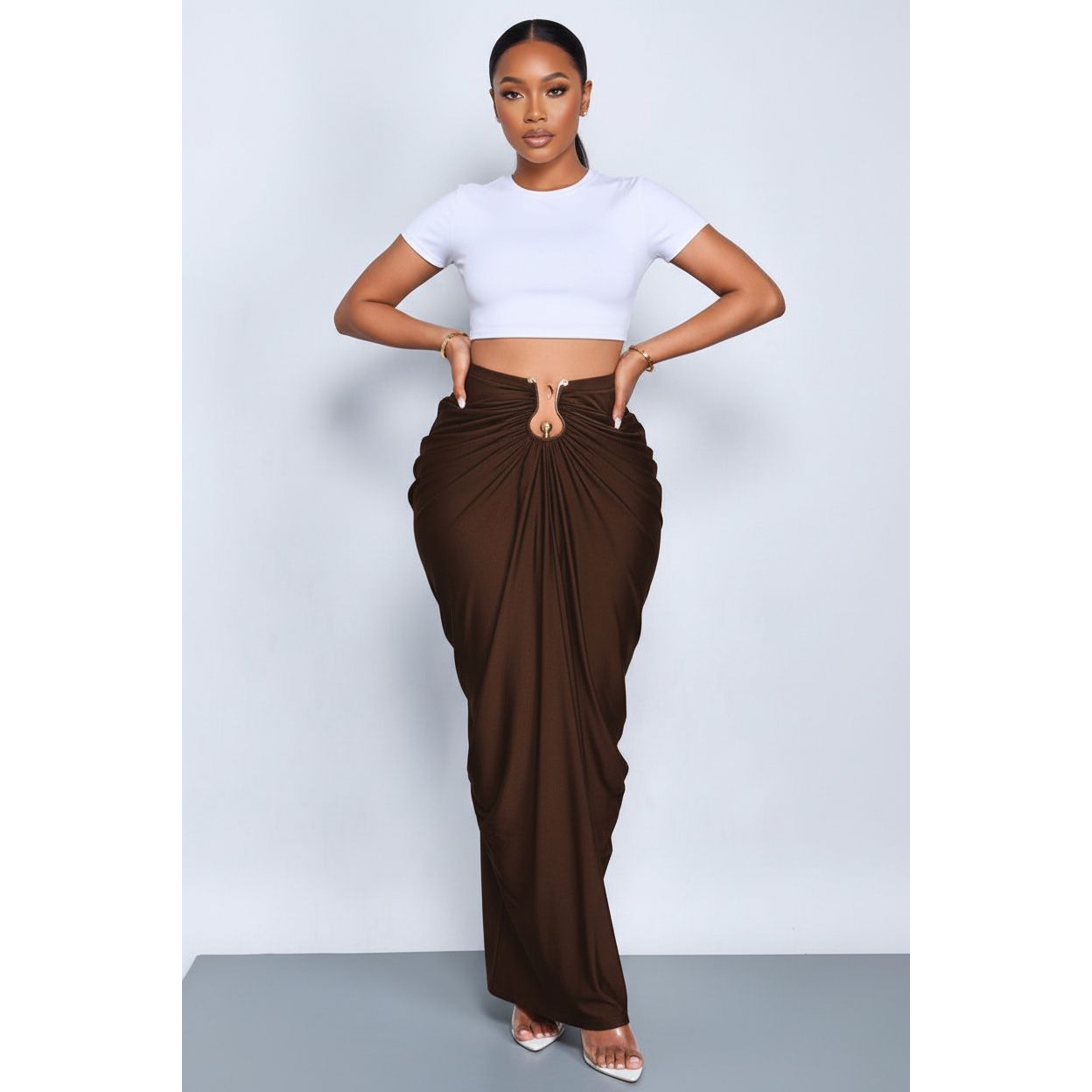 Women's Fashion Solid Color Gathered Ruched Skirt