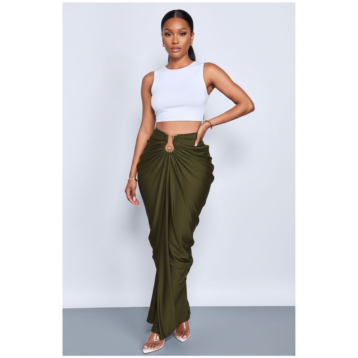 Women's Fashion Solid Color Gathered Ruched Skirt