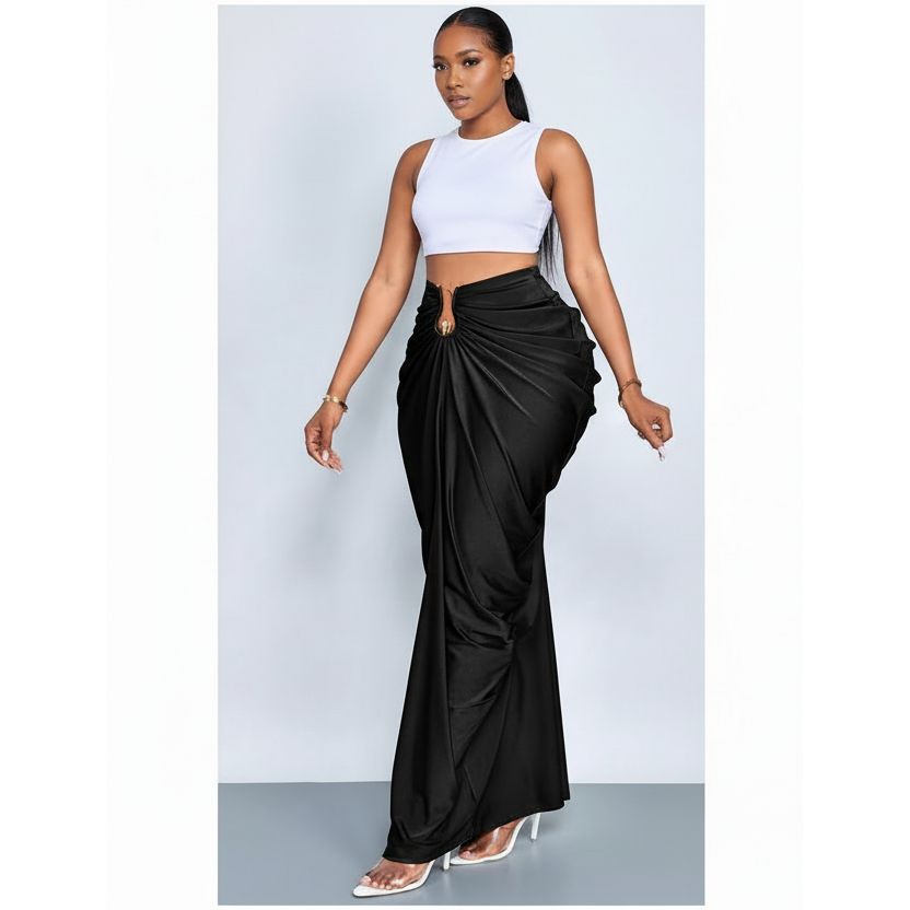 Women's Fashion Solid Color Gathered Ruched Skirt