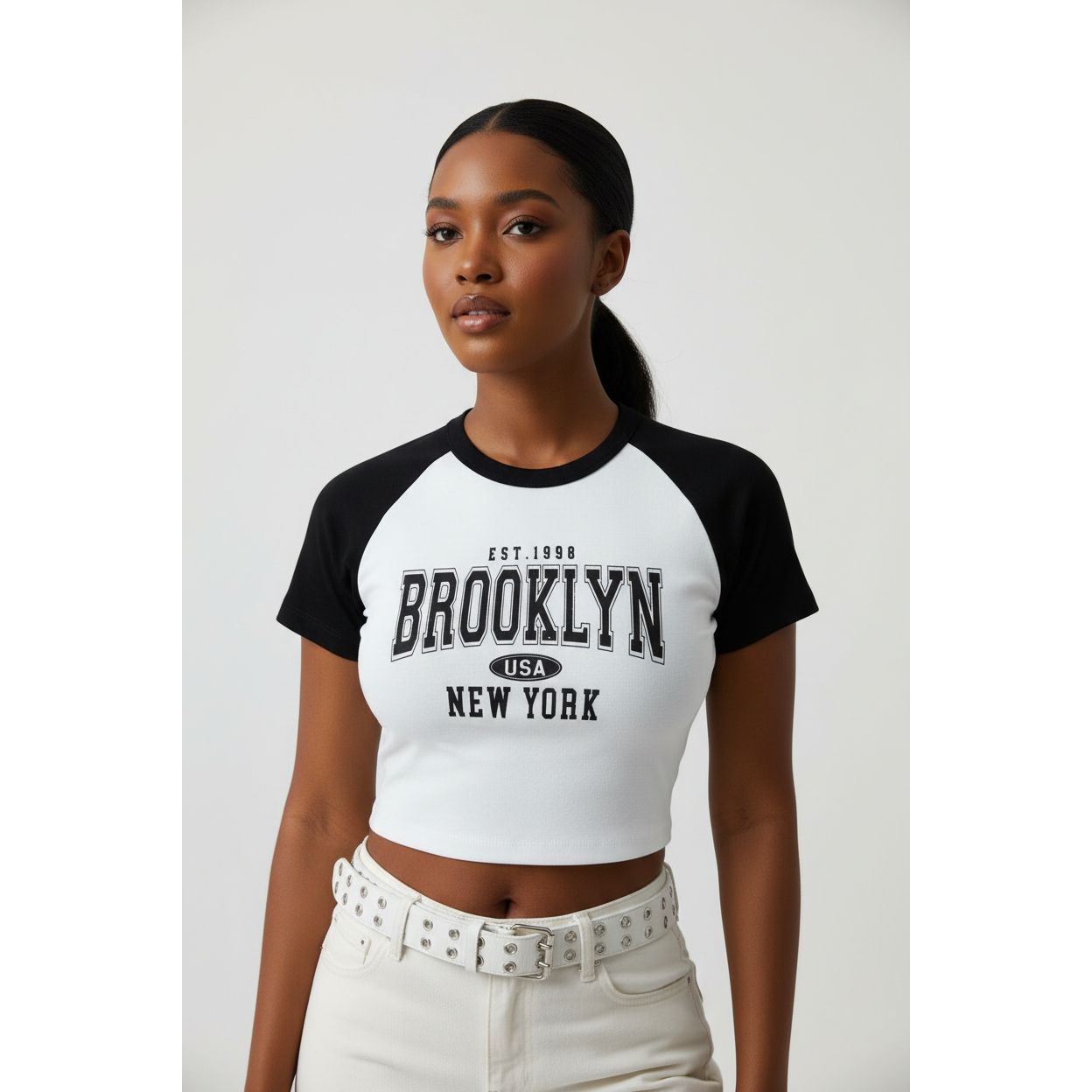 New Heart Print Ribbed Crop Top