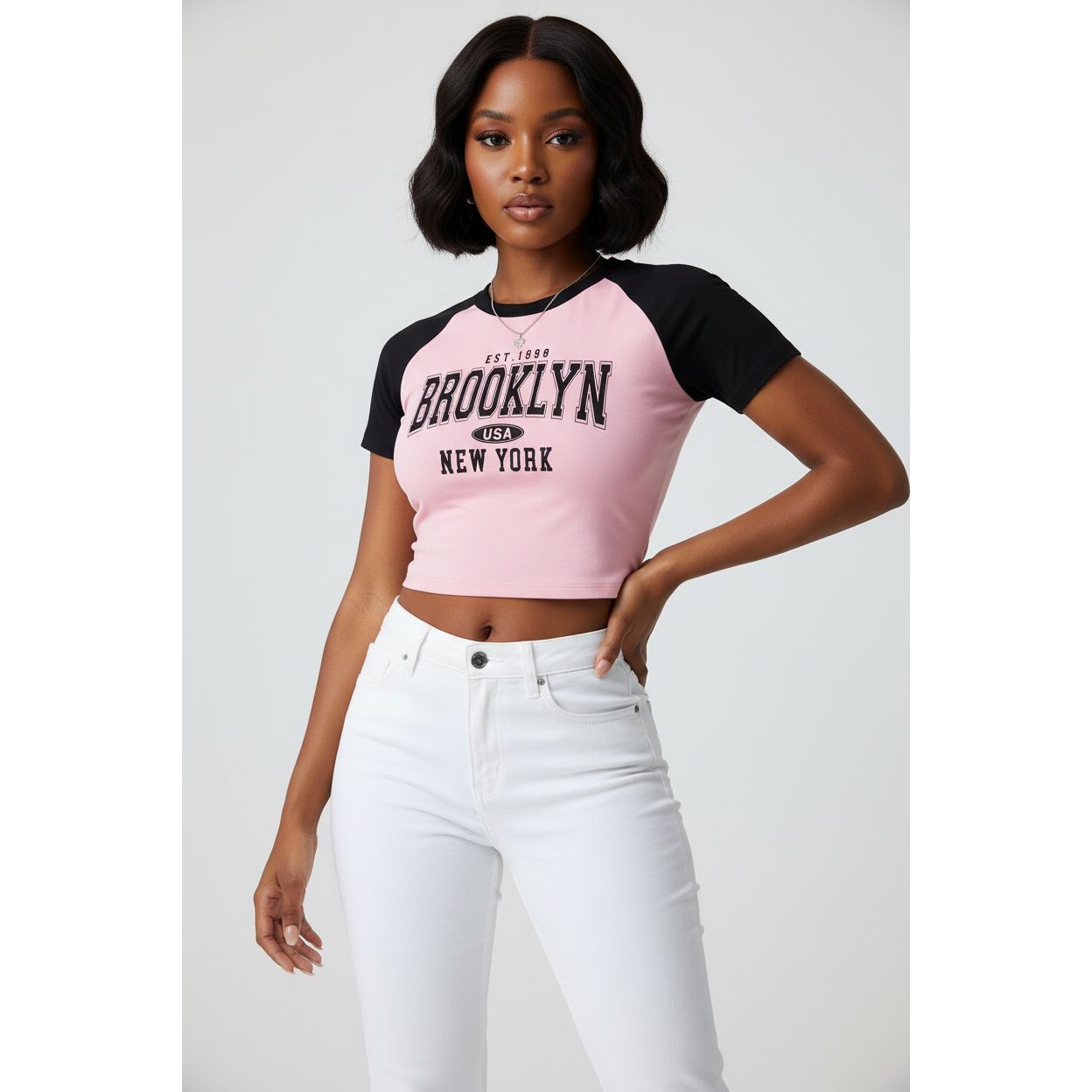 New Heart Print Ribbed Crop Top