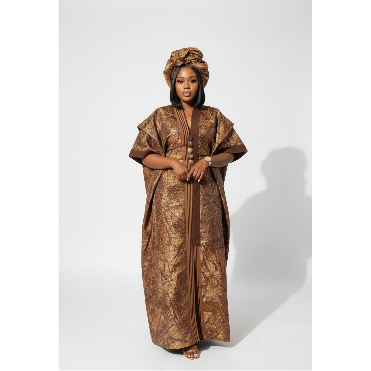 Business Print Tiered Traditional Gown Dress