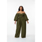 Off Shoulder Puffy Top And Maxi Wide Pant Set