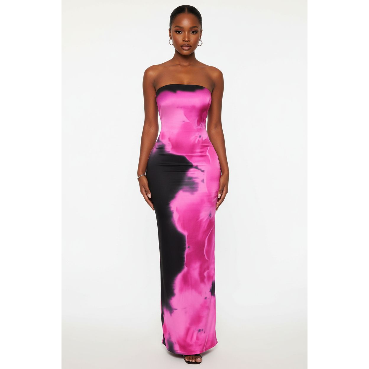 Elegant Print Bodycon Applique Detail Midi Dress