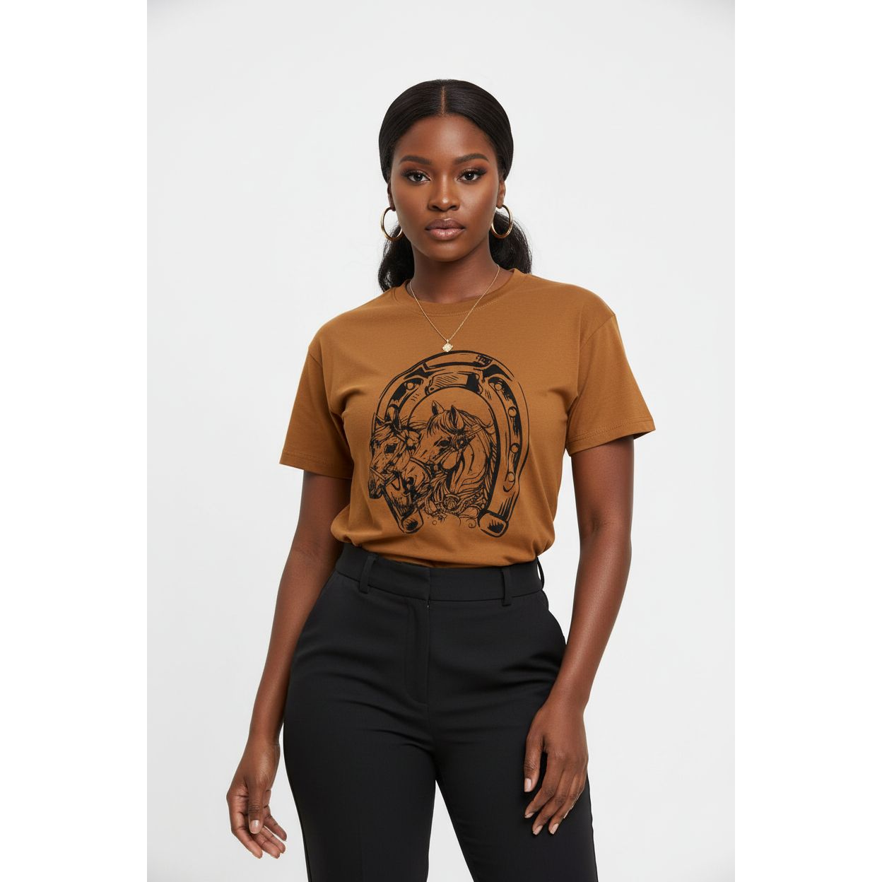Casual Crew Neck Horse Print T-shirt