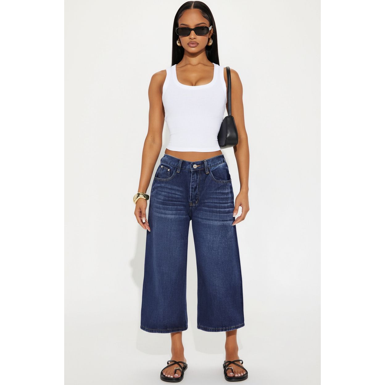 Casual Nostalgic High Stretch Jeans Wide Leg Cropped Pants