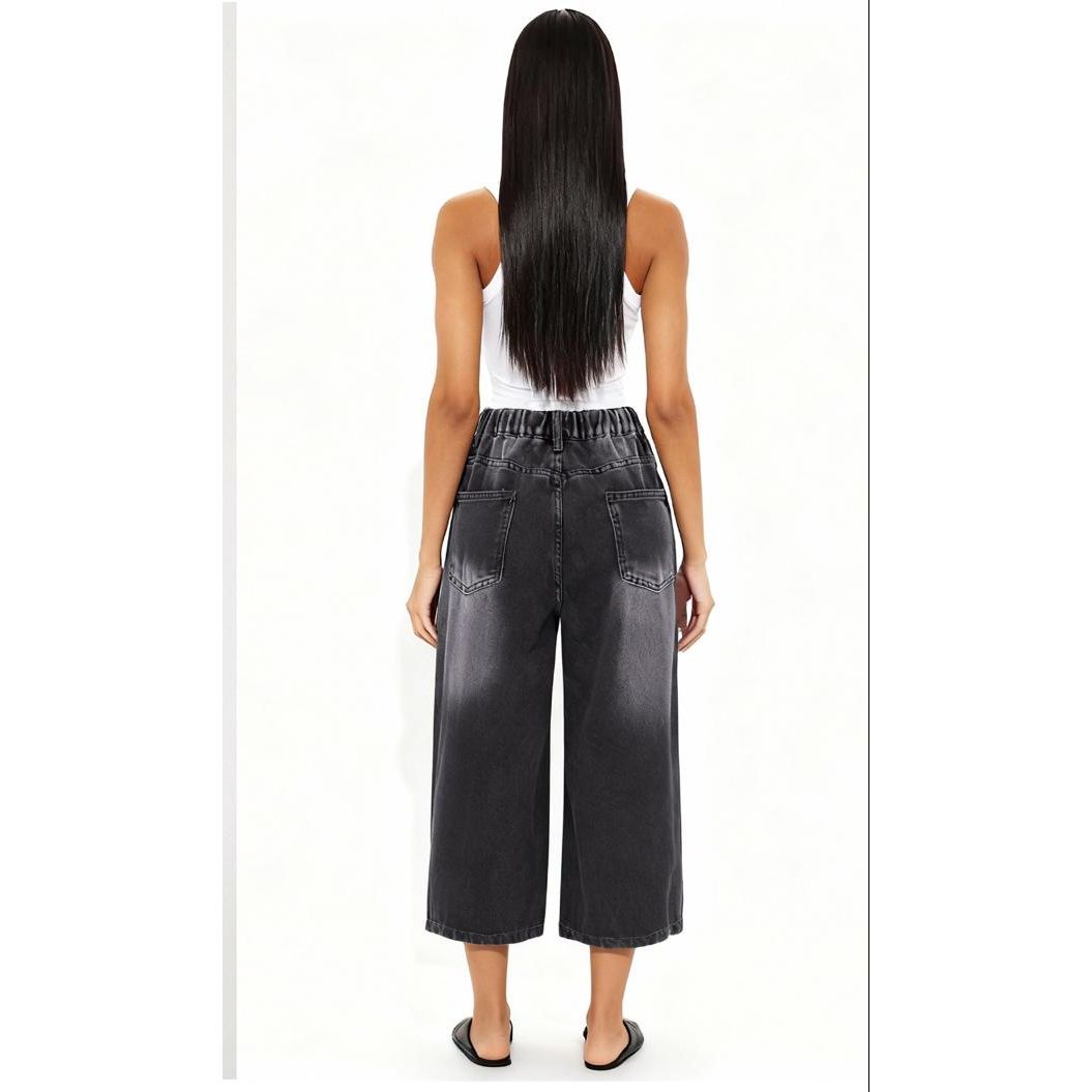 Casual Nostalgic High Stretch Jeans Wide Leg Cropped Pants