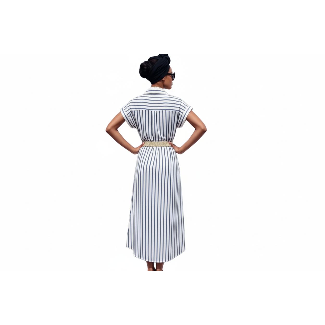 Plus Size Poplin Stripe Belted Dress