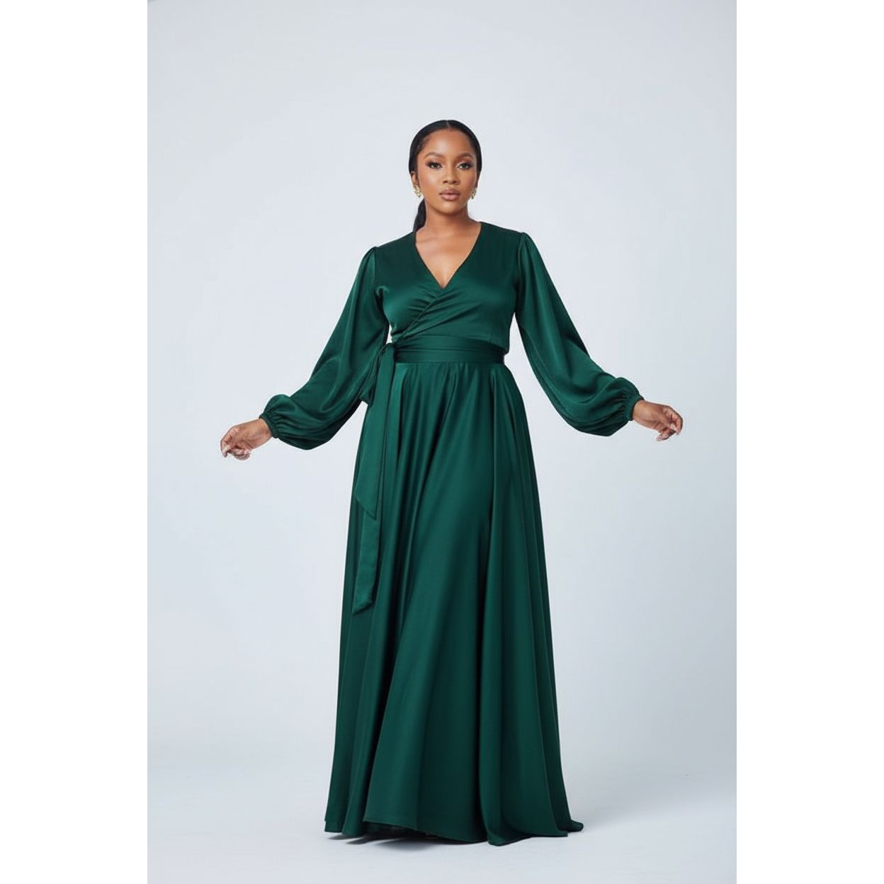 Satin Long Sleeve Flowy Maxi Maxi Dress