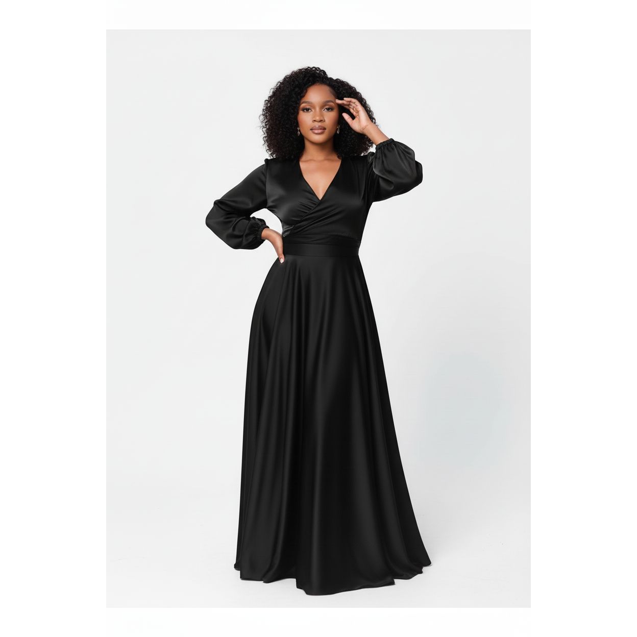 Satin Long Sleeve Flowy Maxi Maxi Dress
