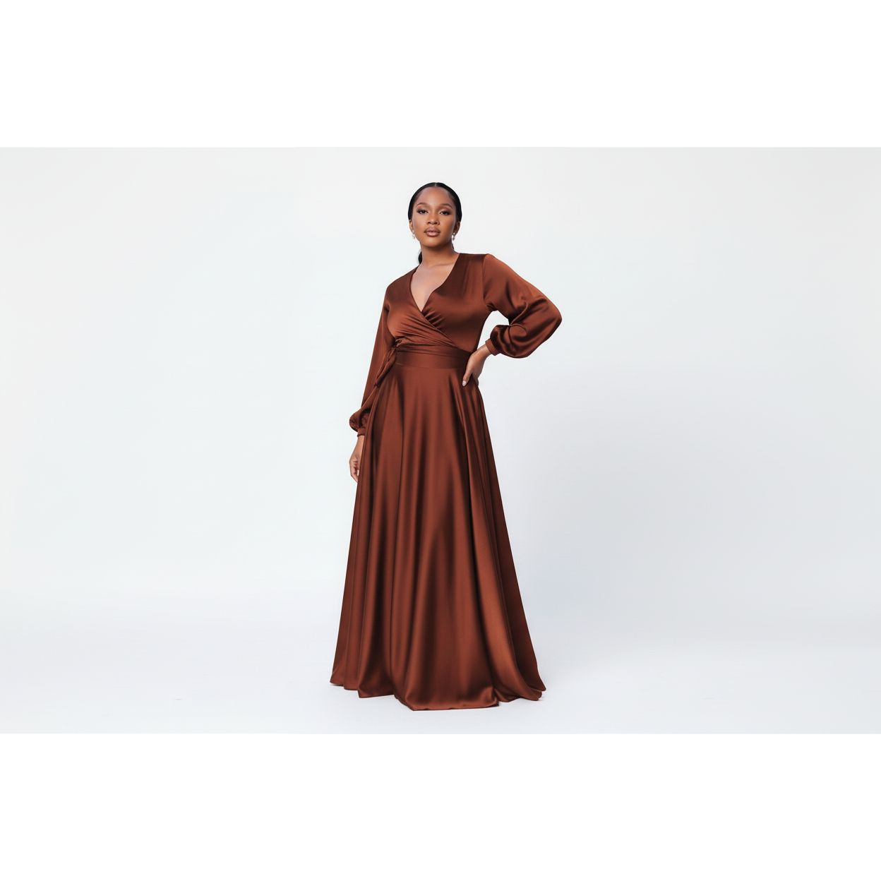Satin Long Sleeve Flowy Maxi Maxi Dress