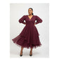 Plus Size Solid Ruffle Trim Split Hem V-Neck Dress