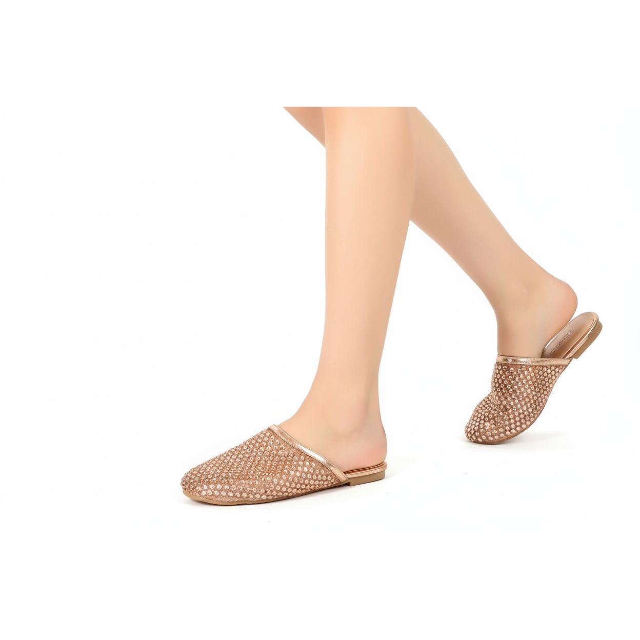 Sparkling Round-Toe Slip-On Mules with Low Heel Shoe