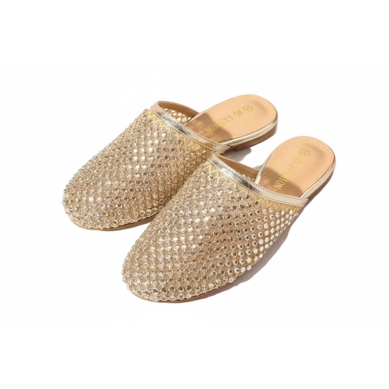 Sparkling Round-Toe Slip-On Mules with Low Heel Shoe
